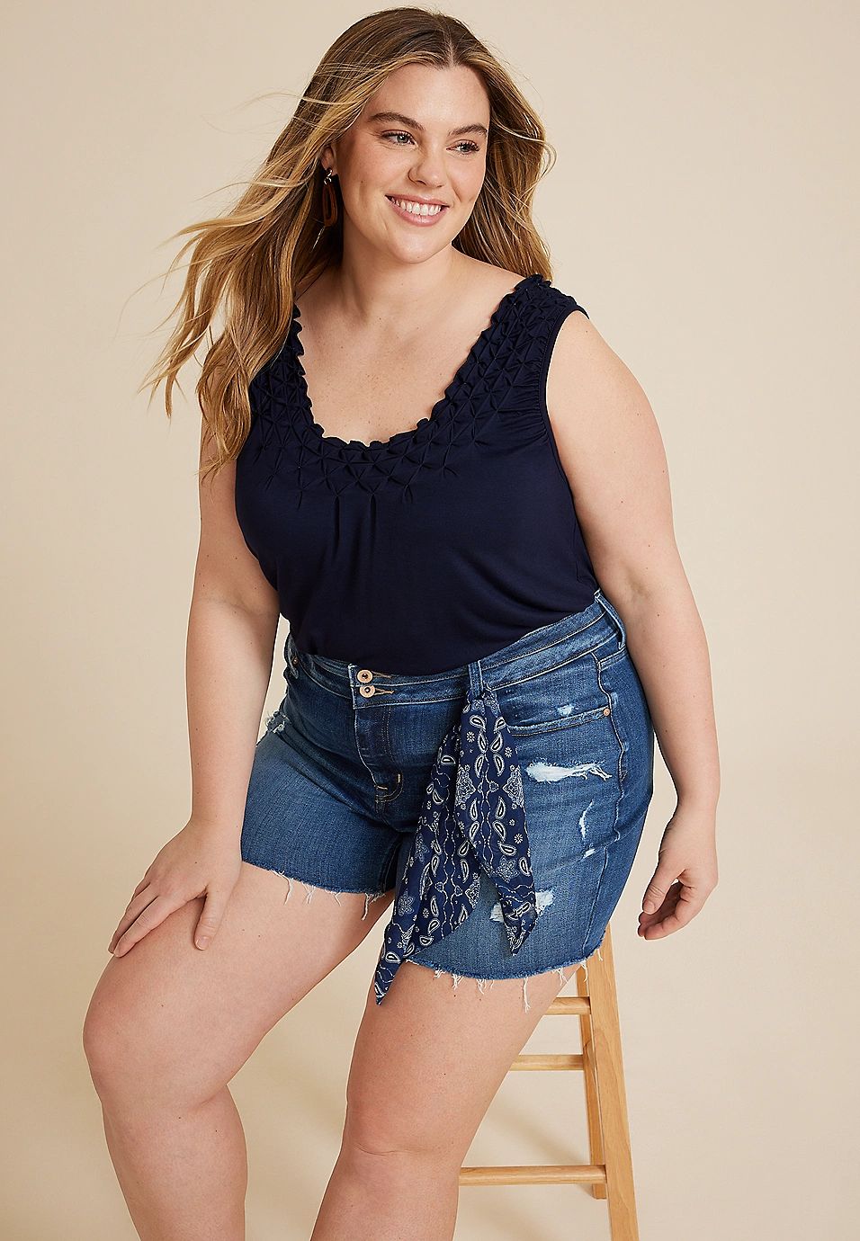Plus Size edgely™ Dark High Rise 5in Ripped Short | Maurices