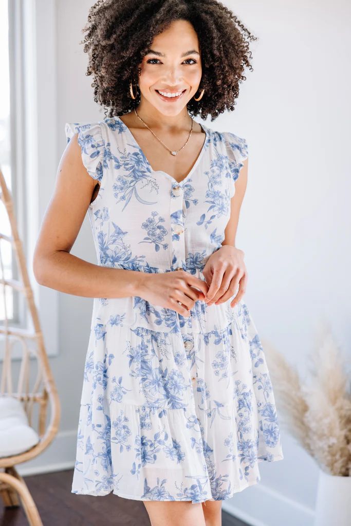 The Real You Ivory and Blue Floral Dress | The Mint Julep Boutique