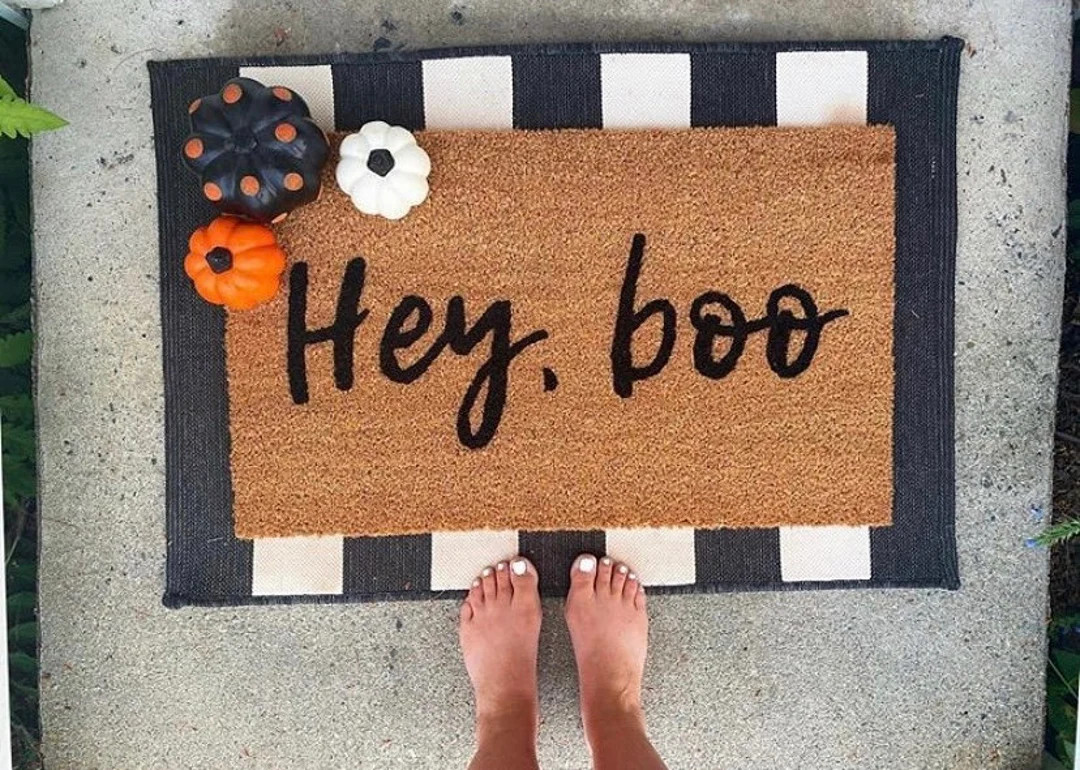 Hey Boo Doormat Halloween Doormat Fall Doormat Pumpkin - Etsy | Etsy (US)