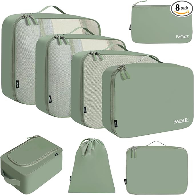 BAGAIL 8 Set Packing Cubes Luggage Packing Organizers for Travel Accessories-Matcha Green | Amazon (US)