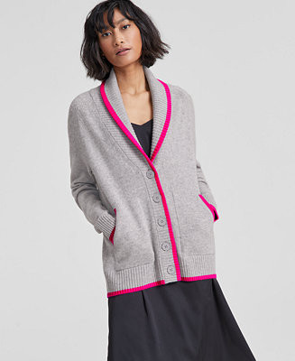 Charter Club Women's Cashmere Tipped Shawl-Collar Boyfriend Cardigan, Created for Macy's  - Macy'... | Macy's