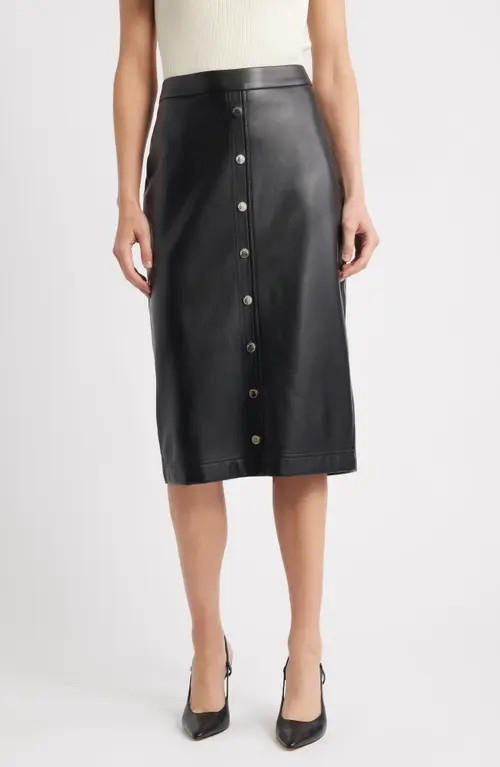 Elie Tahari The Emberly Faux Leather Midi Skirt in Noir at Nordstrom, Size 2 | Nordstrom
