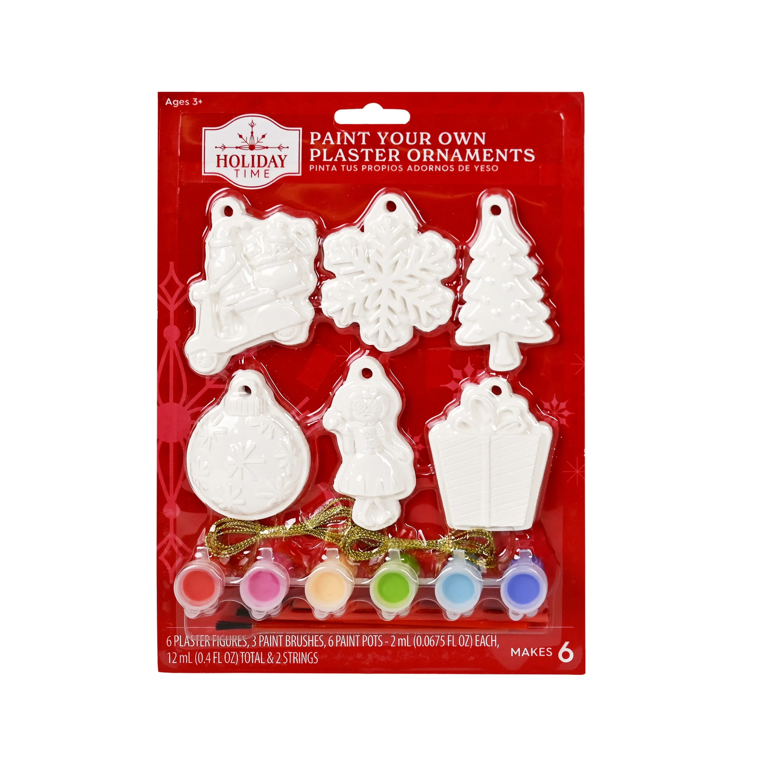 Holiday Time Paint Your Own Plaster Ornament Kit, Makes 6 | Walmart (US)