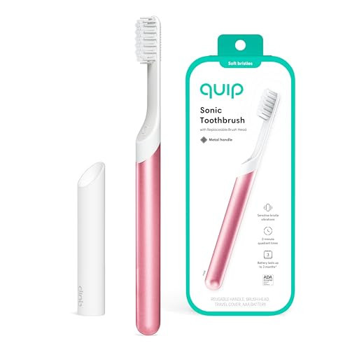 Quip Sonic Toothbrush for Adults - Timed Electric Toothbrush with Cover - Replaceable Brush Head, Soft Bristles, Metal Handle, 3 Month Battery Life - Travel Toothbrush - Pink | Amazon (US)