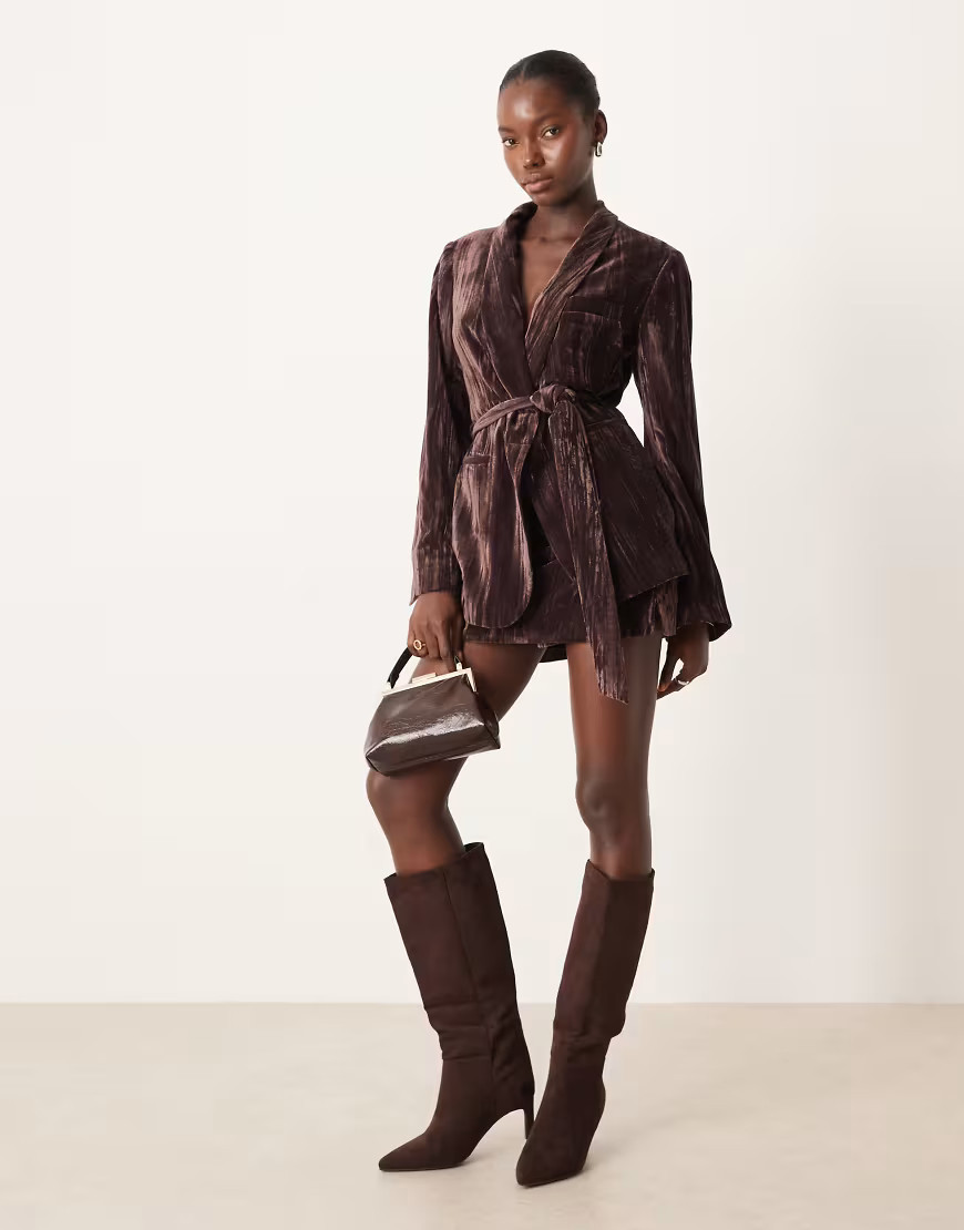 ASOS DESIGN tailored velvet skort in chocolate - part of a set-Brown | ASOS (Global)