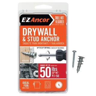 E-Z Ancor Stud Solver #7 x 1-1/4 in. Zinc-Plated Phillips Flat-Head Drywall Anchors (50-Pack) 253... | The Home Depot