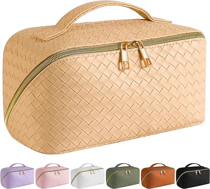 SFXULIX Large Capacity Travel Cosmetic Bag - Makeup Bag, PU Leather Waterproof, Women Portable Tr... | Amazon (US)