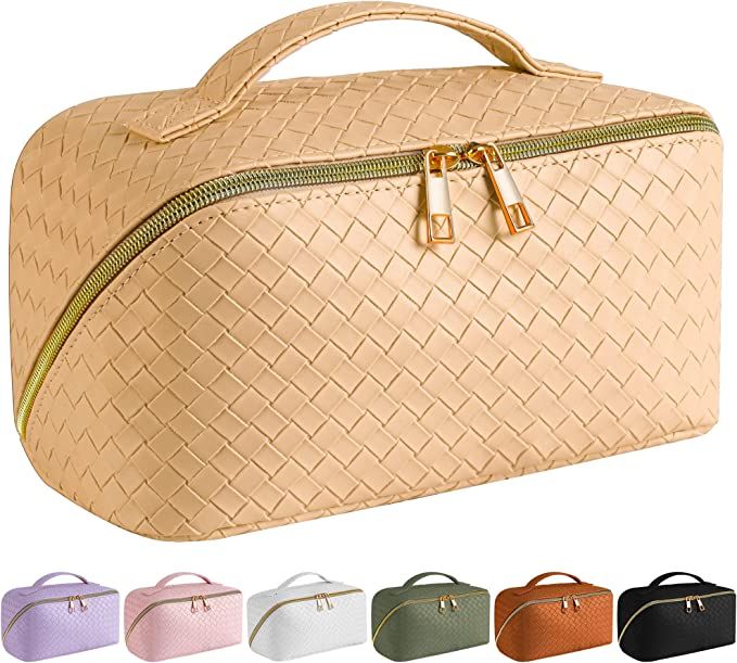 SFXULIX Large Capacity Travel Cosmetic Bag - Makeup Bag, PU Leather Waterproof Cosmetic Bag, Wome... | Amazon (US)