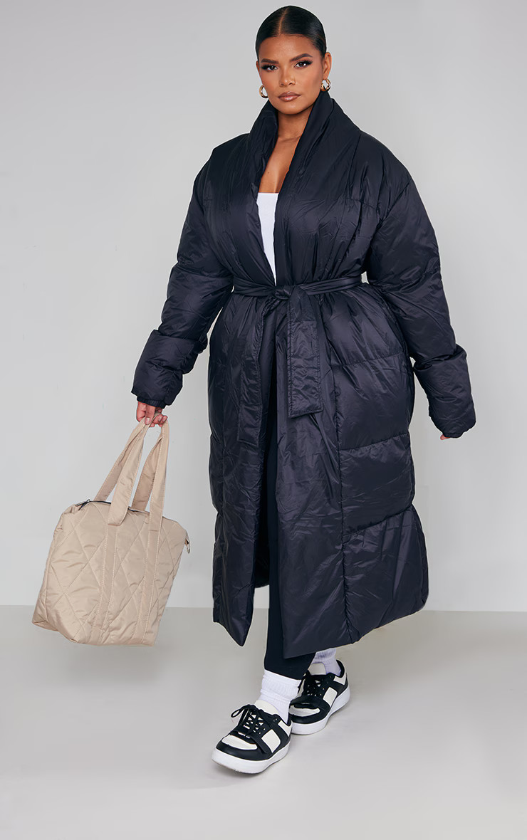 Plus Black Collar Puffer Maxi Coat | PrettyLittleThing US