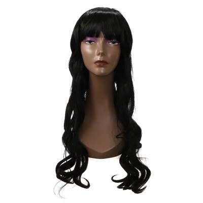 Unique Bargains Women's Curly Wigs 25.5" Black with Wig Cap Long Hair With Bangs | Target
