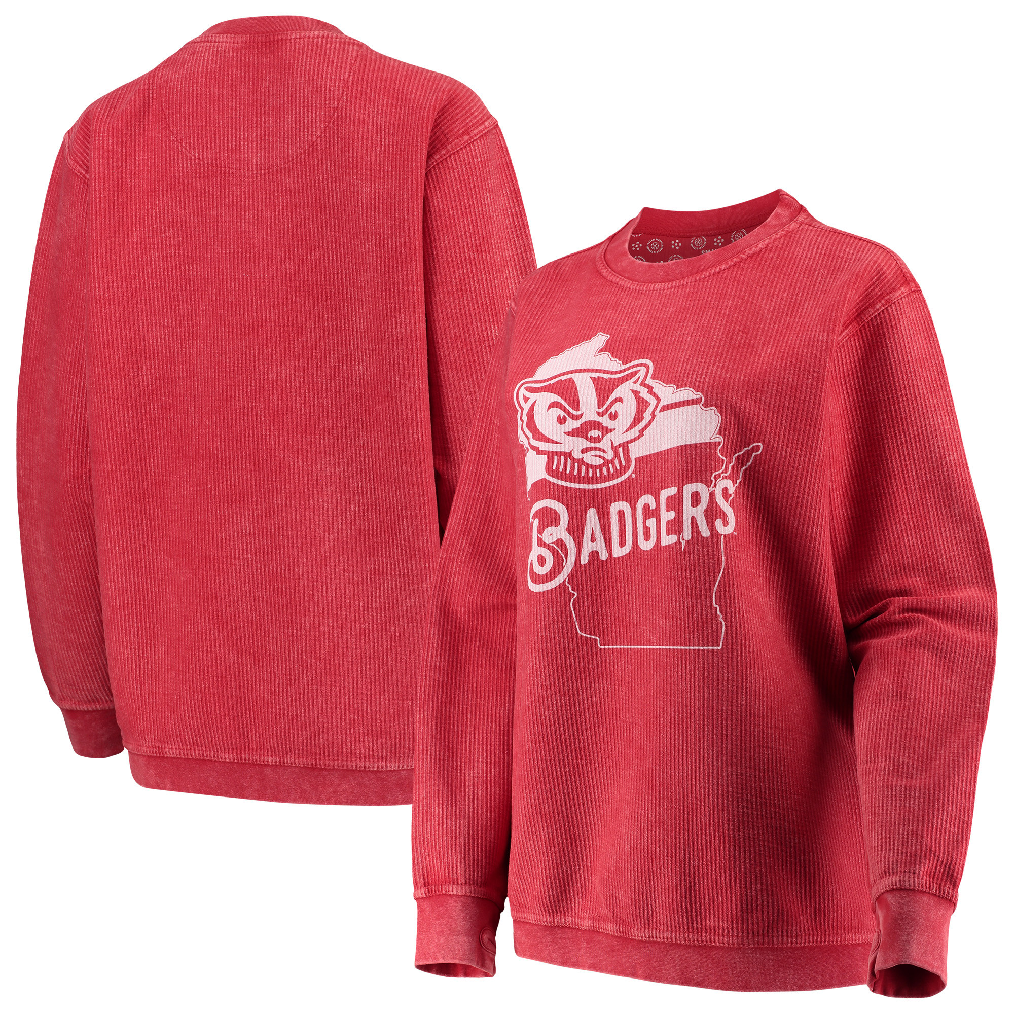 Women's Pressbox Red Wisconsin Badgers Comfy Cord Corduroy Crewneck Sweatshirt | Fanatics