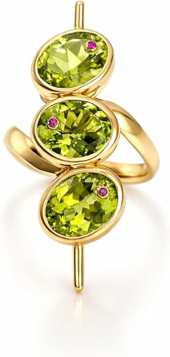 14K Gold Vermeil Peridot & Ruby Ring for Women – Three Oval Peridot Gemstones with Ruby Accents... | Amazon (US)