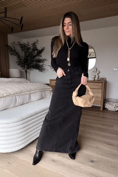 all black look with the best denim maxi (the back slit though—go tts)