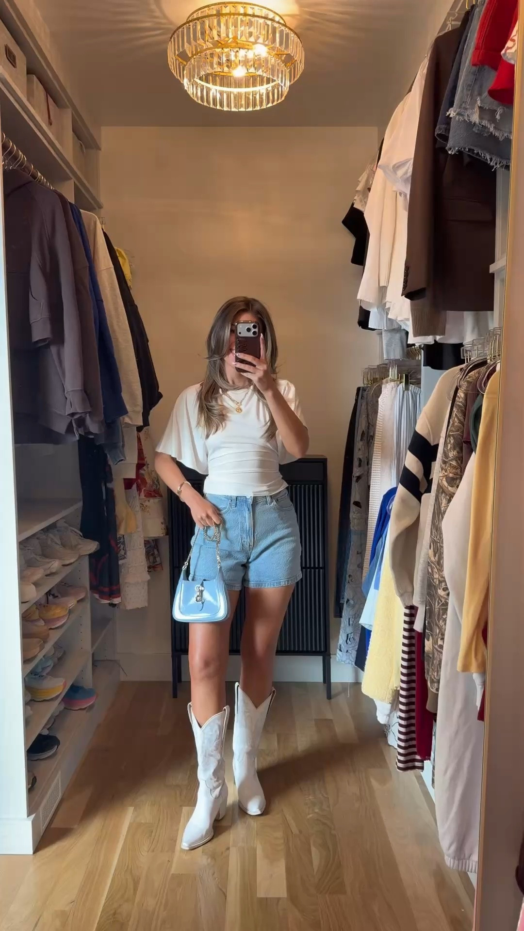 Abercrombie denim shorts and white cowgirl boots styled for summer. 

Wearing my usual small tops. 
25 in shorts. 

Casual everyday
Denim shorts
Summer looks
Pleated shorts
Workwear
Brunch
Shopping
Sight seeing
Vacation

#LTKxAbercrombie #LTKgrwm #LTKootd
