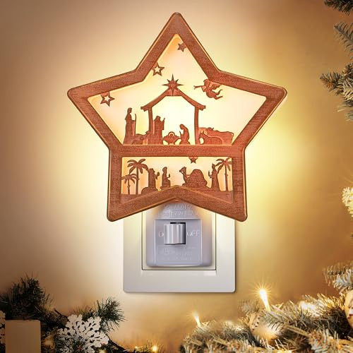 Hohean Christmas Jesus Nativity Scene Night Light Plug in, Christmas Jesus Born 120V C7 LED Wall Plugin Nightlights, Christmas Nativity Star Night Light Decor for Bedroom Bathroom Kitchen Hallway | Amazon (US)