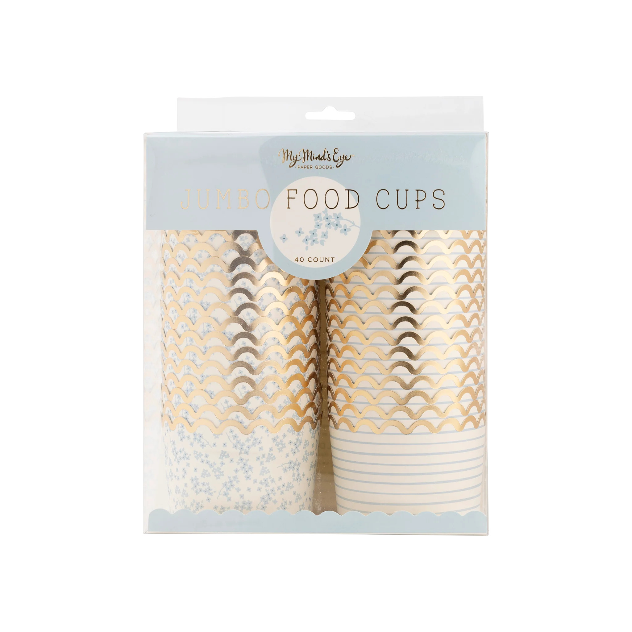 Baby Blue Floral and Stripes Jumbo Food Cups (40ct) | My Mind's Eye