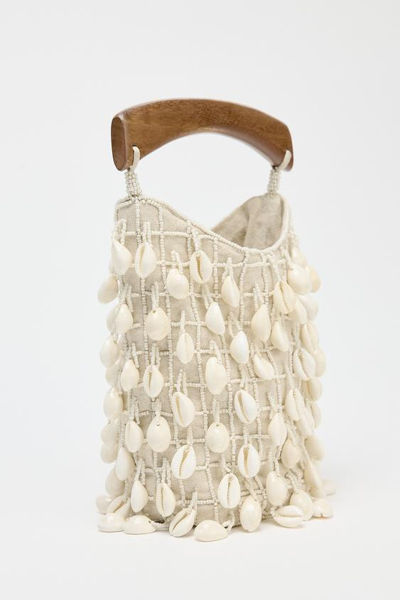 BEADED FABRIC BUCKET BAG | Zara UK