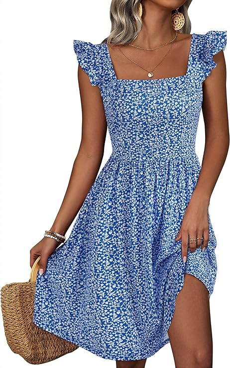 Loemes Summer Cute Floral Flowy Knee Length Sundressses Beach Dress for Women 2024 | Amazon (US)
