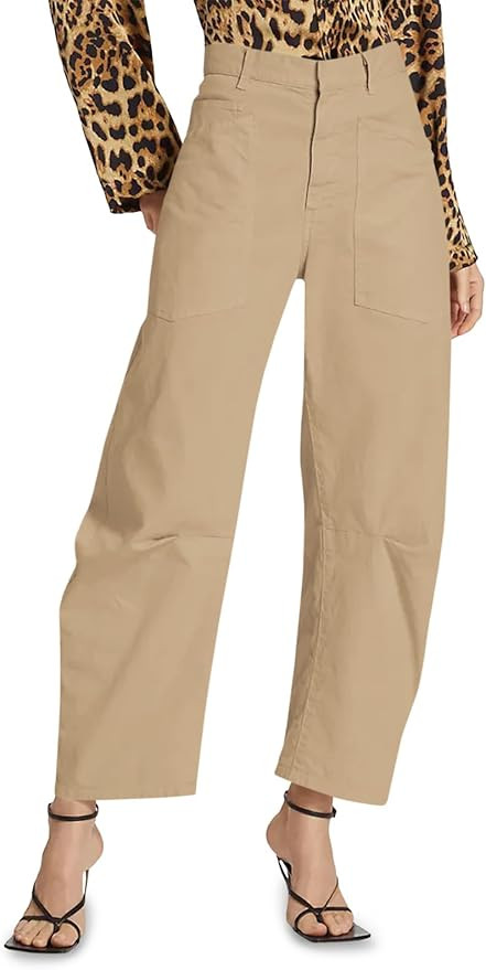 Tongmingyun Womens Casual Barrel Horseshoe Pants High Waisted Button Baggy Trousers with Front Po... | Amazon (US)