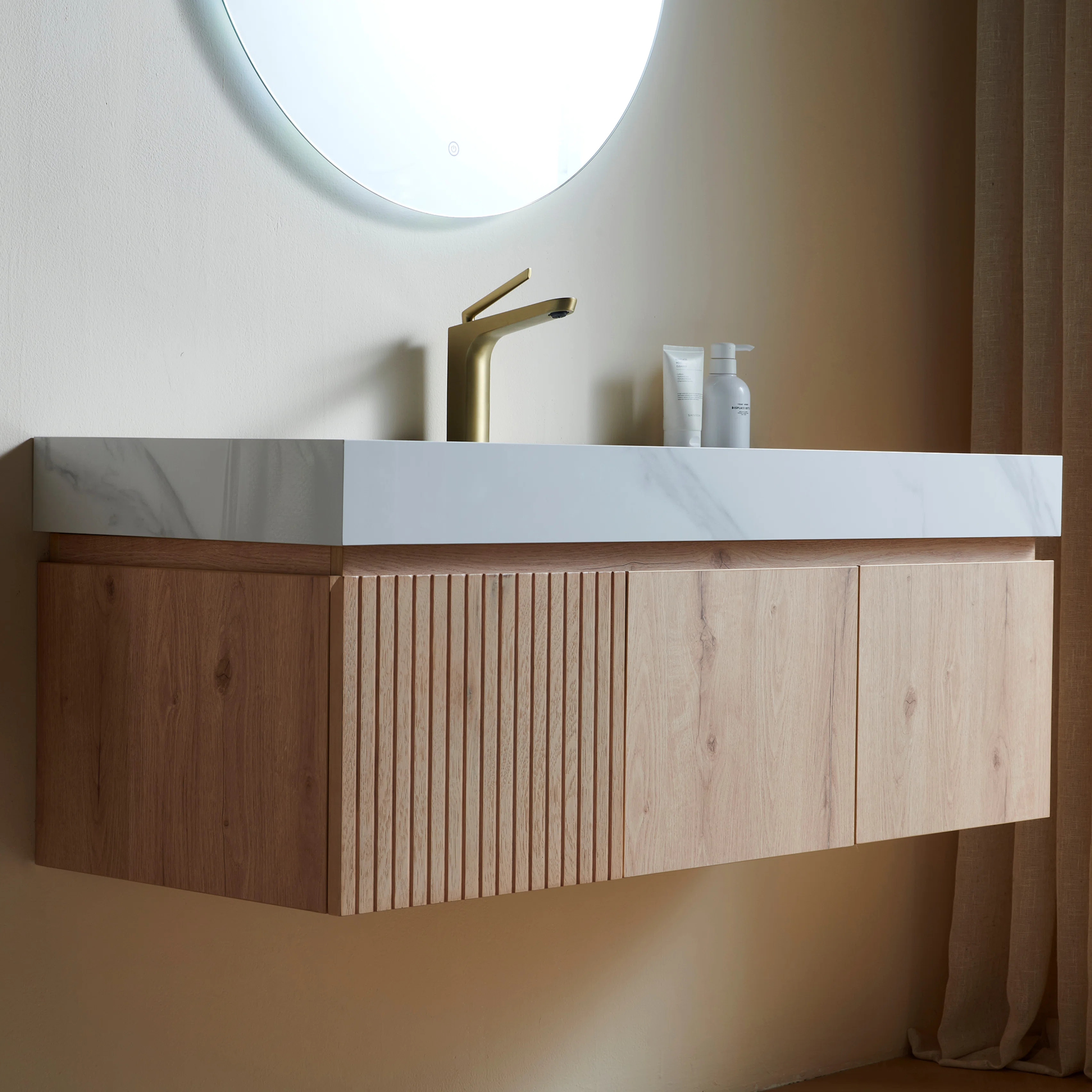 Muri 48" Bathroom Vanity&Sink, Floating Plywood Storage Cabinet With Drawer&Doors, Carrara White ... | Wayfair North America