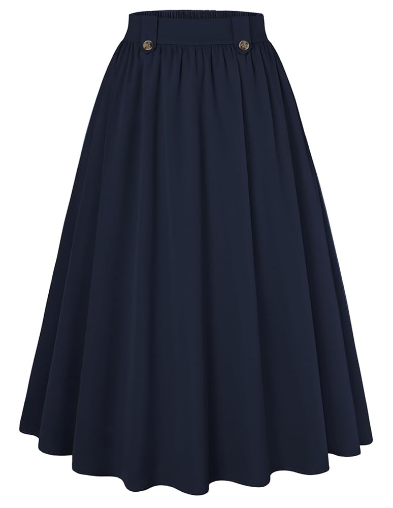 Belle Poque Women Vintage A Line Midi Skirt High Elastic Waist Pleated Swing Skirt with Pockets f... | Amazon (US)