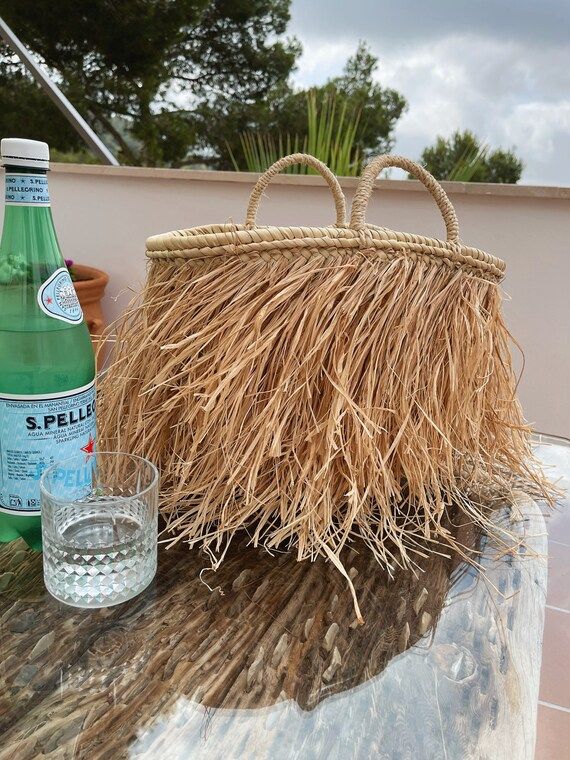 Raffia Fringe Basket Bag | Etsy (US)