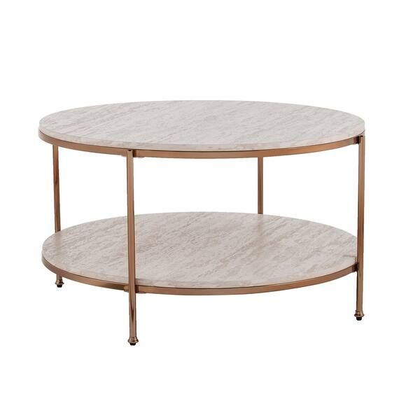 Silver Orchid Henderson Round Faux Stone Cocktail Table - Champagne | Bed Bath & Beyond