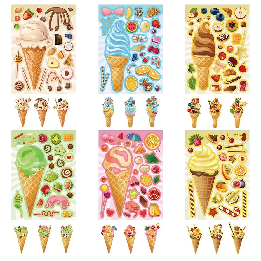 24 Sheets Ice Cream Stickers, Make-a-face Stickers for Kids Toddlers, Make Your Own Mix and Match... | Amazon (US)