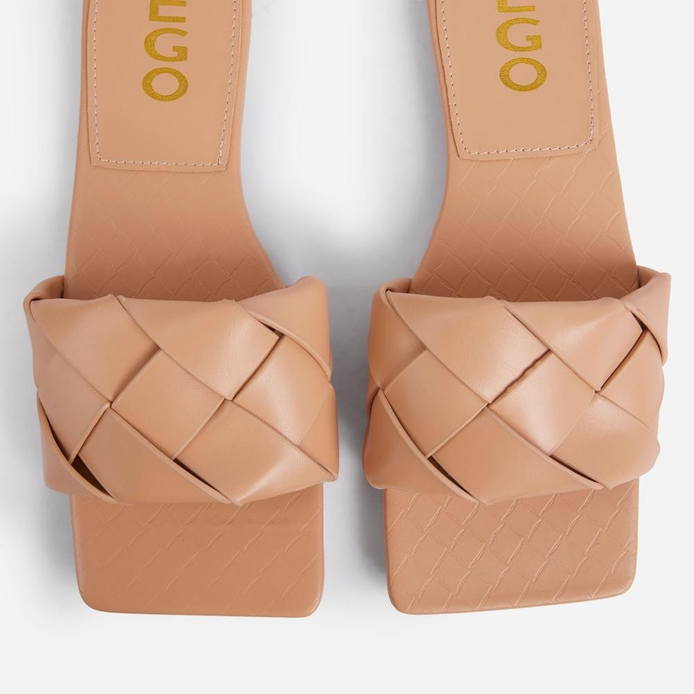 New Rules Woven Square Toe Flat Slider Sandal In Nude Faux Leather | EGO Shoes (US & Canada)