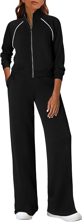 PRETTYGARDEN Women's 2 Piece Outfits Sweatsuits Lounge Sets | Long Sleeve Full Zip Sweatshirts, W... | Amazon (US)
