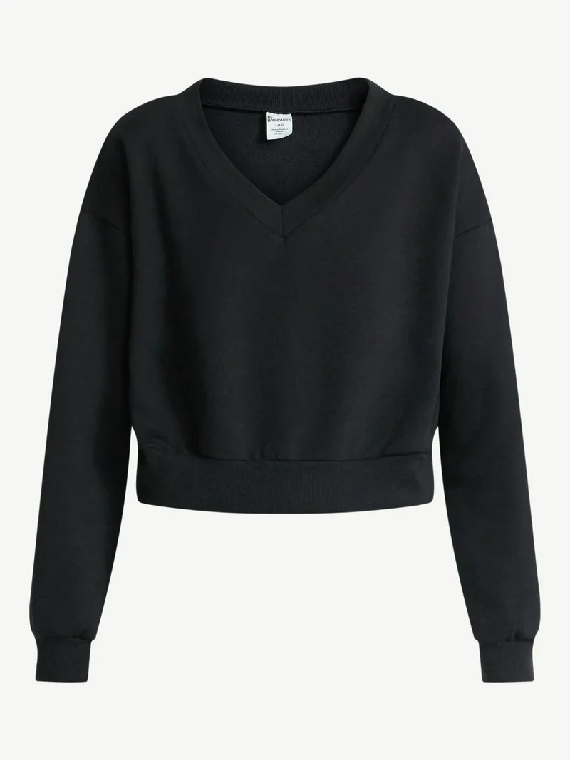 No Boundaries V-Neck Fleece Cropped Sweatshirt, Women's | Walmart (US)