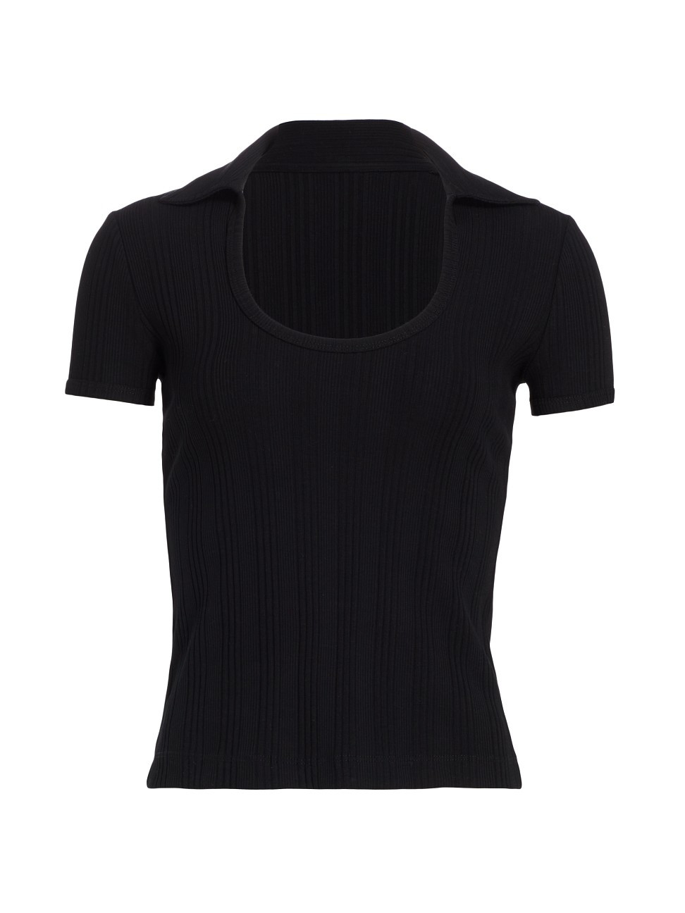 Women's Cotton Rib-Knit Polo Top - Black - Size XXS - Black - Size XXS | Saks Fifth Avenue