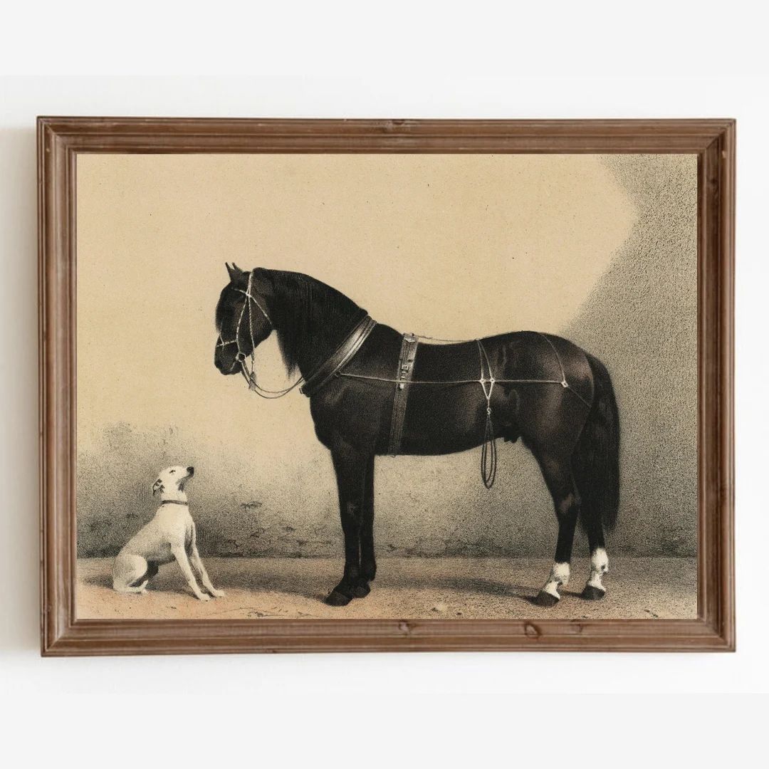 Horse and Dog Painting Animal Wall Art Vintage Dog Print - Etsy | Etsy (US)