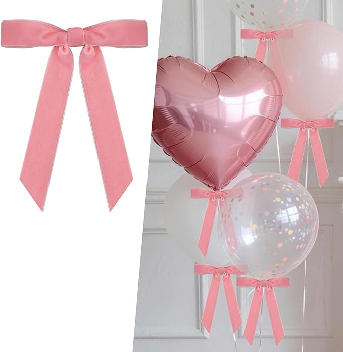 Valentine's Day Decor, 24 Pcs Pink Vintage Double-Loop Velvet Bows Ornaments, 5x7 Inch Luxury Bow... | Amazon (US)