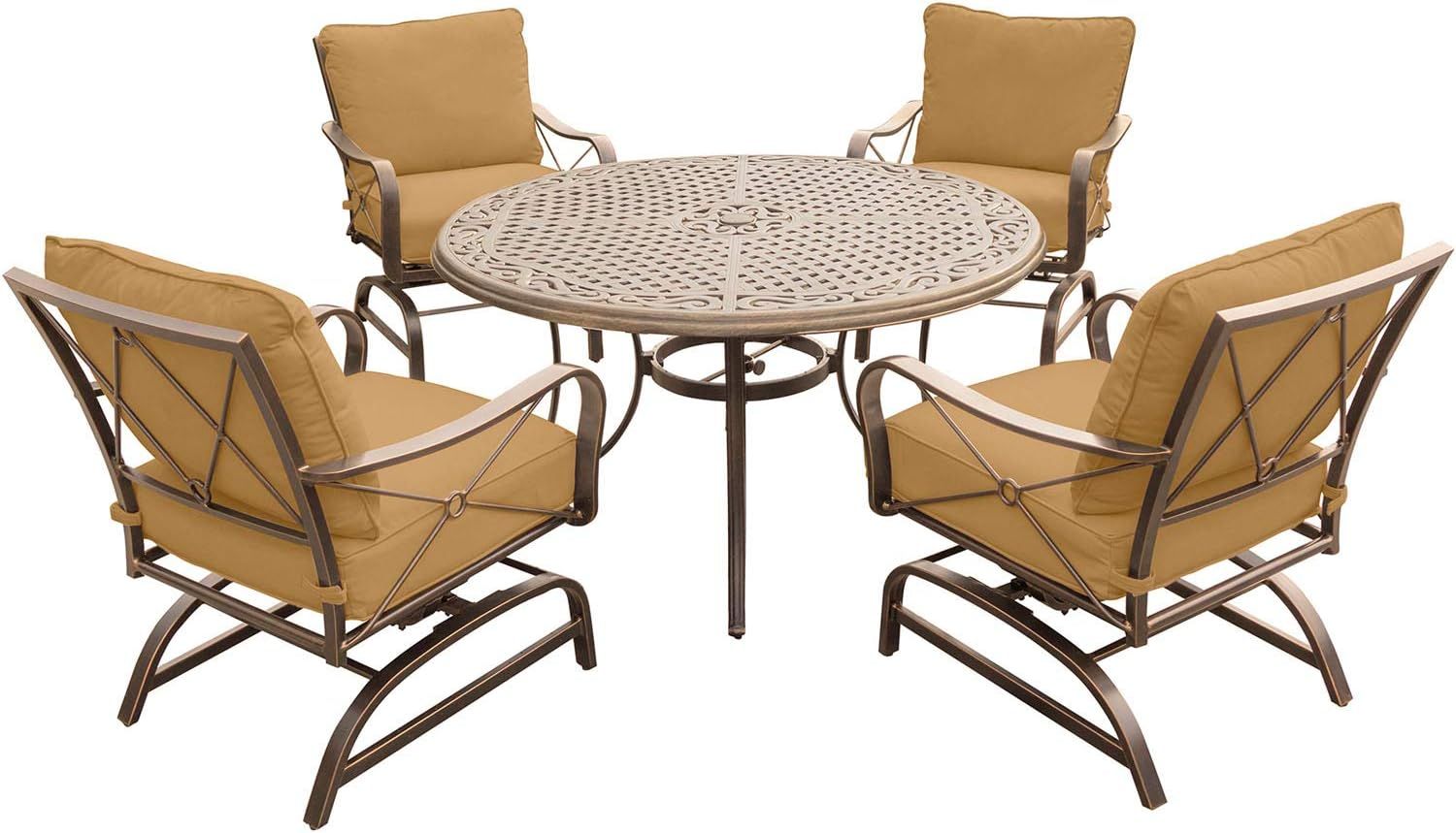 Hanover SUMRNGTDN5PCCST Summer Nights 5 Piece Dining Set with Four Cushioned Rockers and a 48" Ca... | Amazon (US)