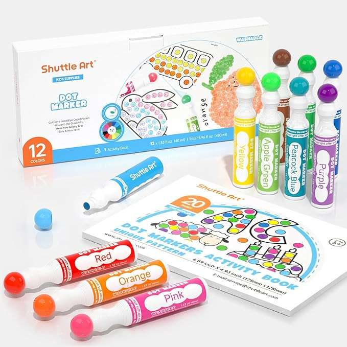 Shuttle Art Dot Makers, 12 Colors Bingo Daubers with 20 Unique Patterns of Dot Book for Toddler A... | Amazon (US)