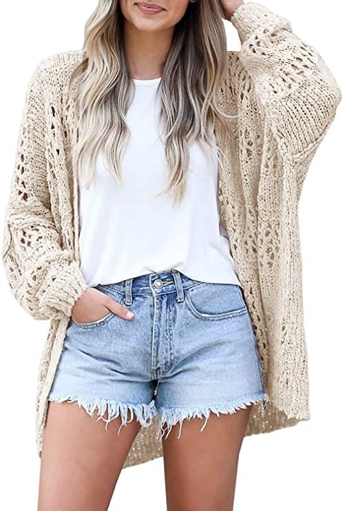 Mafulus Women's Crochet Cardigan Kimono Boho Long Sleeve Lightweight Soft Oversized Open Front Kn... | Amazon (US)