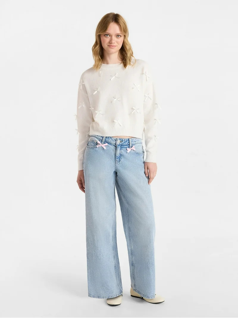 No Boundaries Bow Sweater, Lightweight, Women's | Walmart (US)