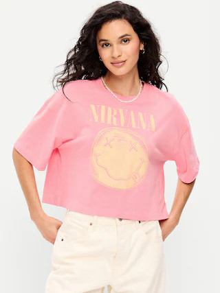 Nirvana™ Crew-Neck Oversized Crop T-Shirt | Old Navy (US)