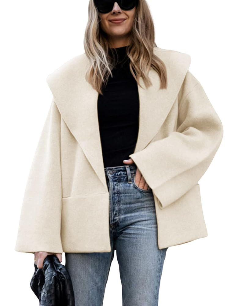 Hooever Women's Cropped Pea Coats Oversized Sweater Cardigan Lapel Open Front Fall Winter Shawl C... | Amazon (US)