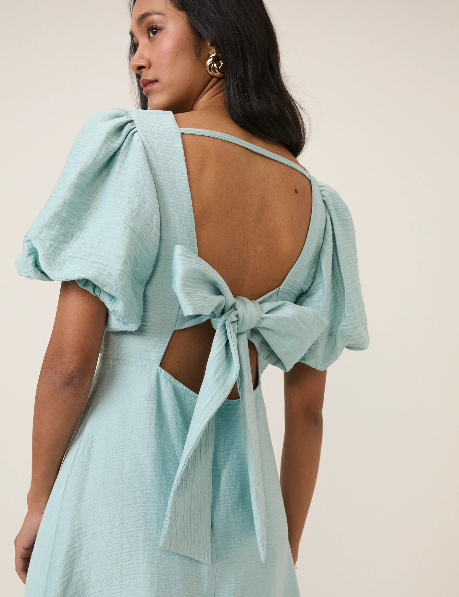 Blue Puff Sleeve Zola Midi Dress | Nobody's Child