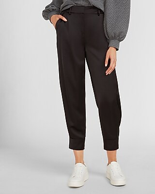High Waisted Satin Cuffed Jogger Pant | Express