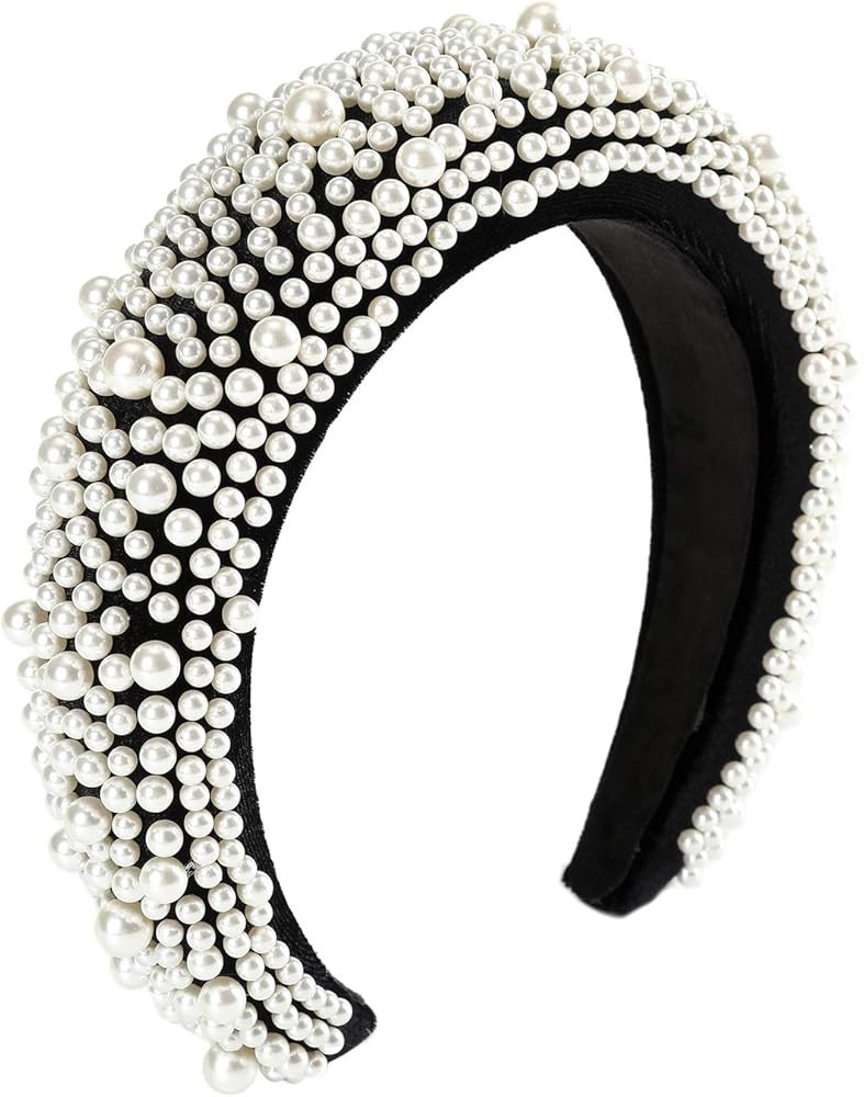 Velvet Padded Pearl Embellished Headband Large Padded Velvet Races Goth Wedding Headpiece for Wom... | Amazon (US)