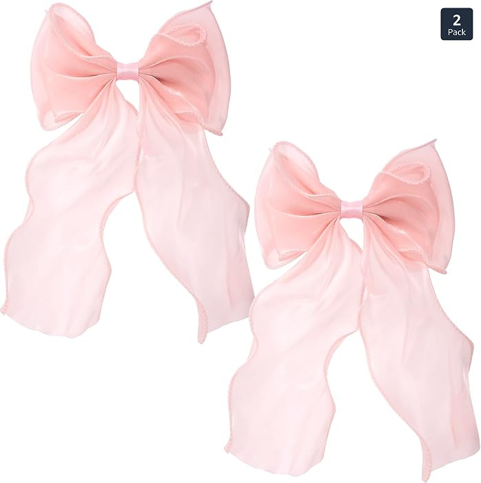 2Pcs Large Hair Bow Clips, Pink Silk Yarn Ribbon Bow Hair Barrette for Women, Elegant Long Tail B... | Amazon (US)