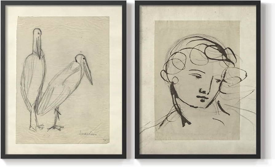 Renditions Gallery Set of 2 Peel & Stick Framed Prints, Abstract Wall Art, Minimalist Stork & Wom... | Amazon (US)