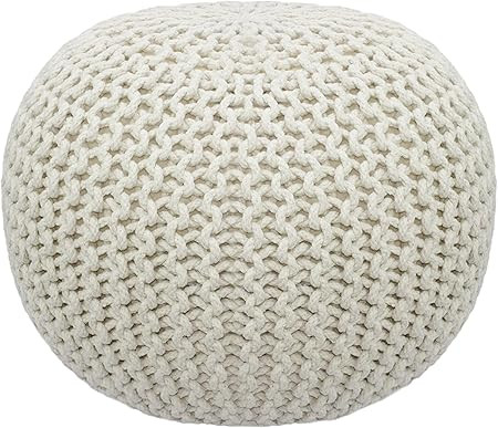 COTTON CRAFT - Hand Knitted Cable Style Dori Pouf - Ivory - Floor Ottoman - Cotton Braid Cord - H... | Amazon (US)