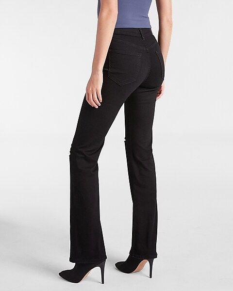 High Waisted Black Ripped Supersoft Bootcut Jeans | Express