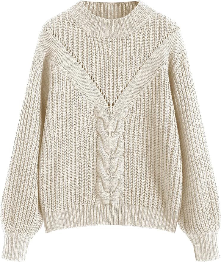 ZAFUL Womens Knitted Pullover Sweater Long Sleeve Sweatshirt Crewneck Twist Knitting Jumper Tops ... | Amazon (US)