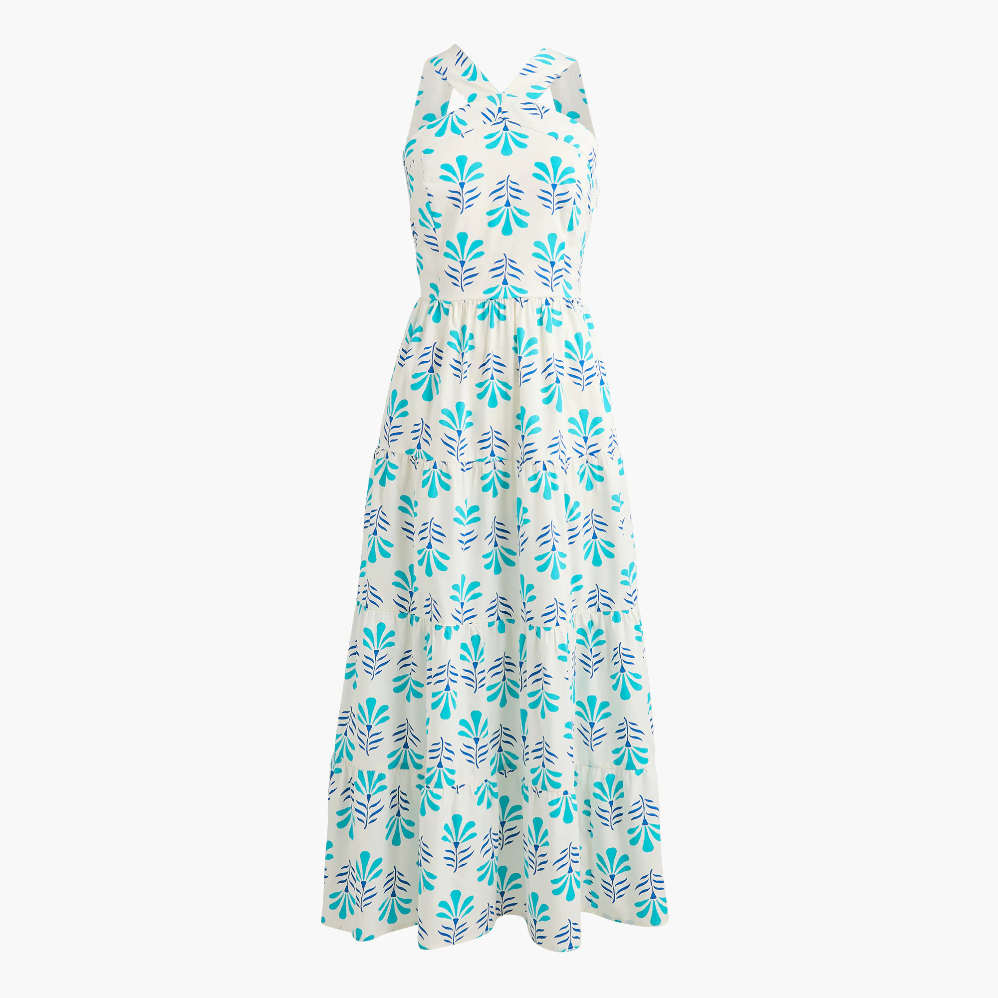 Printed tiered halter midi dress | J.Crew Factory