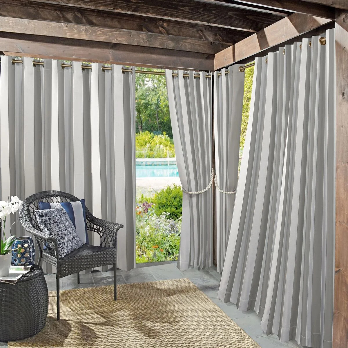 Sun Zero Valencia Cabana Stripe Indoor/Outdoor UV Protectant Curtain Panel | Walmart (US)